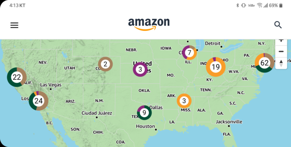 사진: 미국내 아마존 재생에너지 프로젝트 시행 위치 일부.