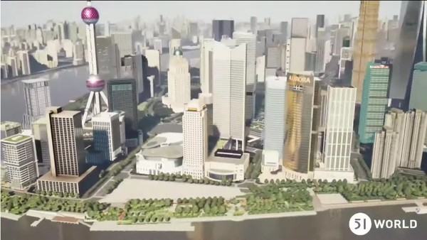 ◇중국 기업 '51World'가 개발한 1,448 평방 마일에 달하는 상하이 시의 디지털 트원.(사진: dezeen. 클릭하면 영상을 볼 수 잇음)