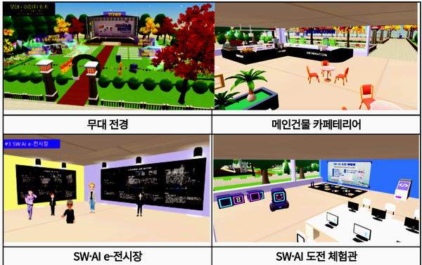◇메타버스 플랫폼 네이버 ‘제페토’ 내 SW교육페스티벌 월드. 개막식 무대, 체험 및 강연장, 정원 등으로 구성되어 있다. (자료: 과기정통부)