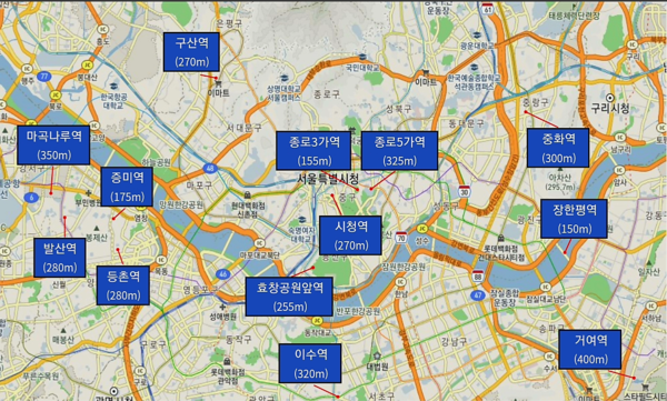 ◇쿨링로드 설치도로 위치도(자료: 서울시)