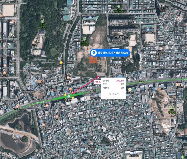 상무센트럴자이가 들어서는 광주 서구 쌍촌동 600번지(출처. 네이버 지도)