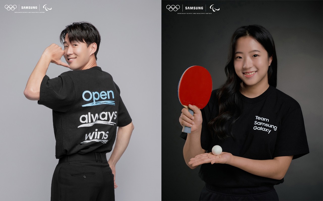 팀 삼성 갤럭시의 손흥민 선수와 신유빈 선수