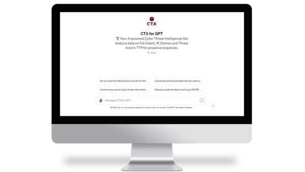 GPT 스토어에 출시된 샌즈랩의 인텔리전스 서비스 CTX 메인 화면. 회사측은 지난 17일 CTX가 오픈AI의 ‘GPTs(이하 GPT스토어)’에 정식 입점을 마쳤다고 밝혔다. 