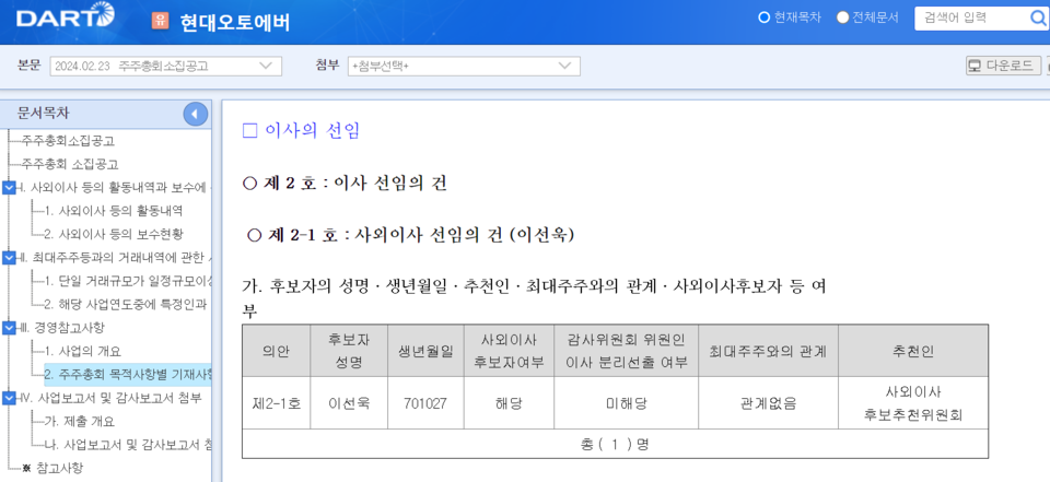 현대오토에버가 사외이사로 후보에 이선욱 변호사를 추천했다.