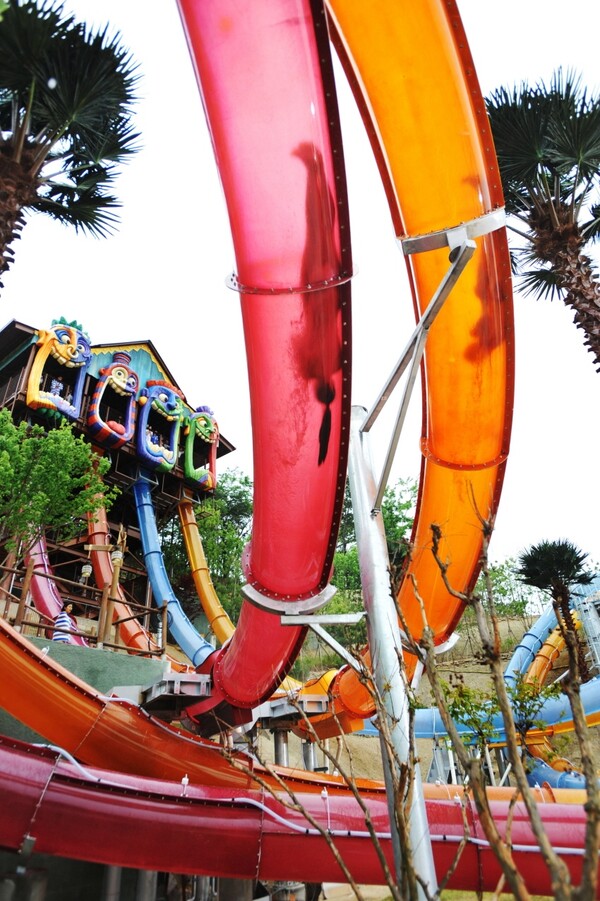 캐리비안 베이 수직낙하후 360도 역회전을 경험하는 아쿠아루프