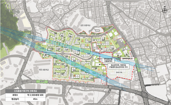 미아동 791-2882 일대 재개발 신속통합기획 건축배치 계획안 (출처. 서울시)