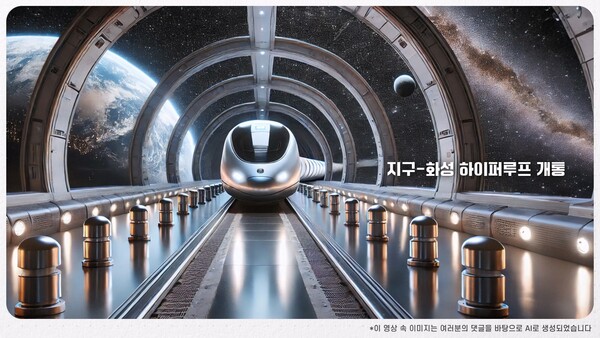 현대건설이 생성형 AI를 활용해 제작한 ‘미래 뉴스’ 캠페인 이미지...하이퍼루프 (사진제공. 현대건설)