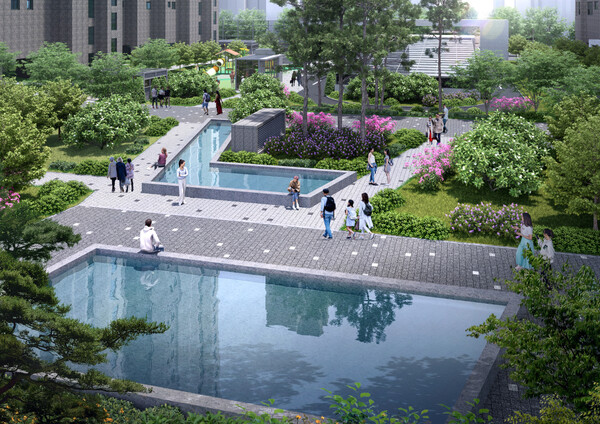 푸르지오 라디우스 파크에 조성된 수경정원 '리플렉션 가든' (사진제공. 대우건설)