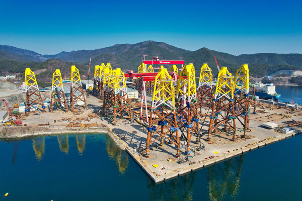 경남 고성군 소재 SK오션플랜트 야드에서 제작 중인 해상풍력 하부구조물(재킷)의 모습 (사진제공. SK오션플랜트)