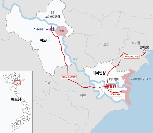 베트남 타이빈성 '끼엔장 신도시 개발사업' 위치도 (사진제공. 대우건설)