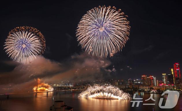5일 밤 서울 여의도 한강공원 일대에서 열린 '2024 서울세계불꽃축제'에서 화려한 불꽃이 밤하늘을 수놓고 있다. 2024.10.5/뉴스1 ⓒ News1 민경석 기자