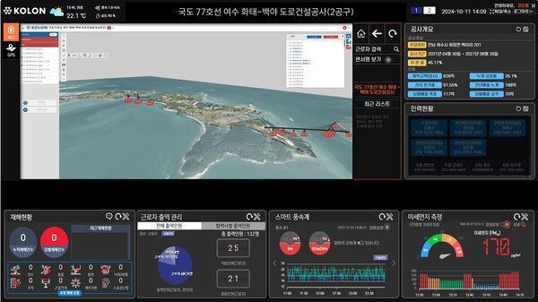 디지털트윈 기술 활용한 현장 관제 모습 (사진=코오롱글로벌)