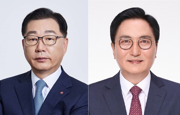 박현철 롯데건설 부회장(왼쪽)과 박상신 DL이앤씨 대표이사