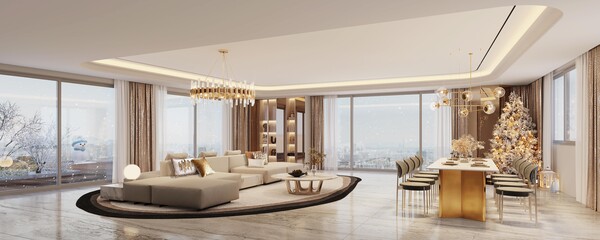 한남4구역에 제안한 가변 평면 적용으로 개방감을 극대화한 테라스 정원 하우스 거실 (사진=삼성물산)