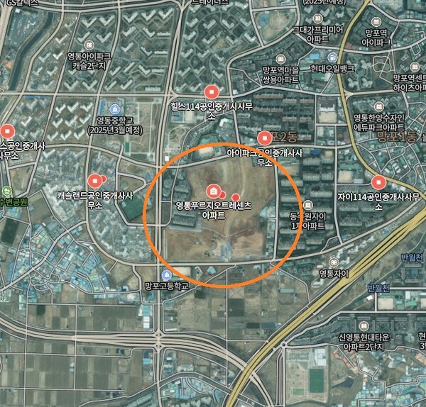 영통 푸르지오 트레센츠·파인베르 단지 위치도 (출처=네이버지도)