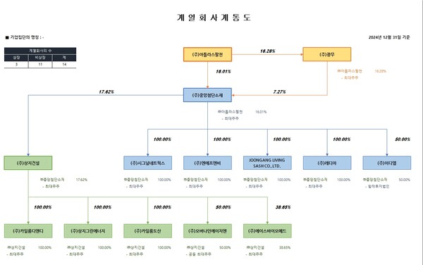 중앙첨단소재 계통도. 사업보고서