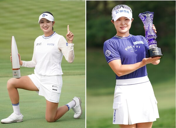 KLPGA 롯데오픈에서 우승한 박해준 선수(왼쪽)와 맥콜·모나 용평 오픈에서 우승한 고지우 선수 (사진=와이드앵글)