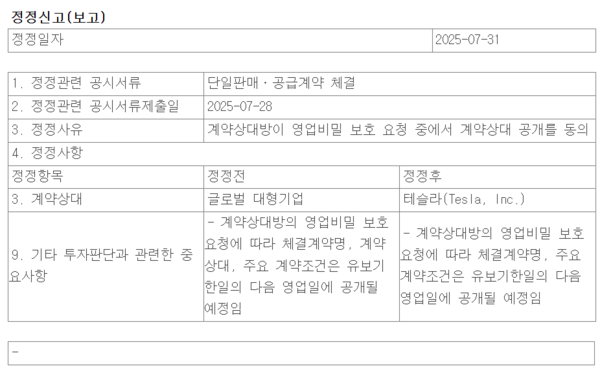 삼성전자가 파운드리 공급 계약 공시를 31일 수정하면서 상대방이 테슬라임을 확인했다. 