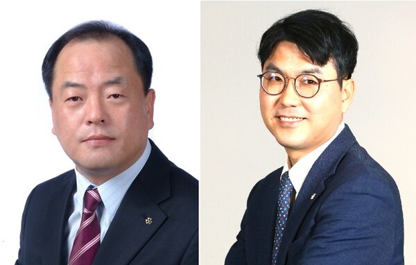 코오롱인더스트리 FnC부문 김민태 대표이사 부사장(왼쪽)과 코오롱제약 전승호 대표이사